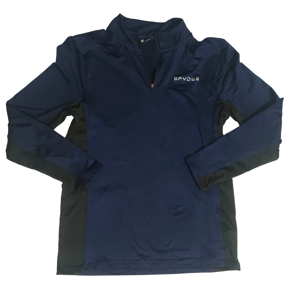 Spyder Active Mens Large Navy Blue Black Quarter Zip Pullover ProWEB Mock Neck